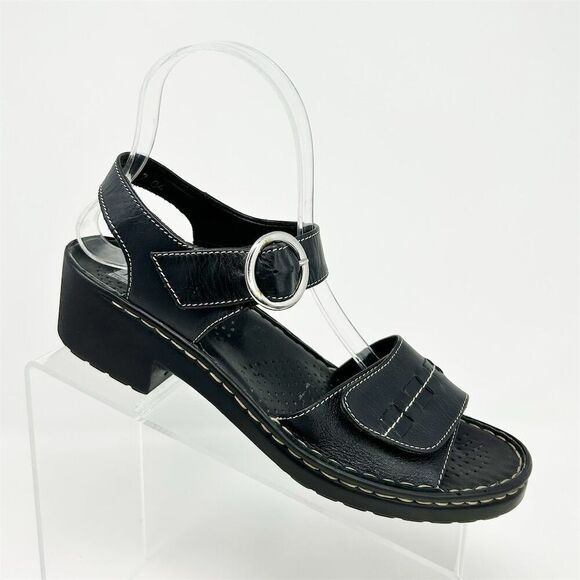 Josef Seibel Women's Black Leather Slingback Sandals Size 38 Casual Summer - Picture 1 of 14